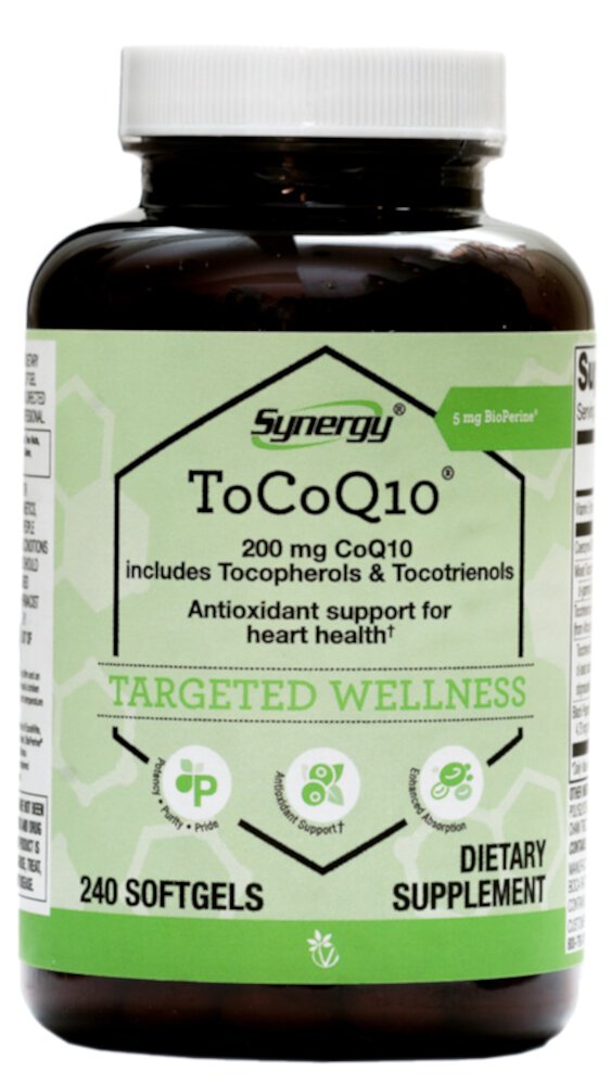 ToCoQ10 с BioPerine и EVNol SupraBio — 200 мг — 240 мягких таблеток Vitacost-Synergy
