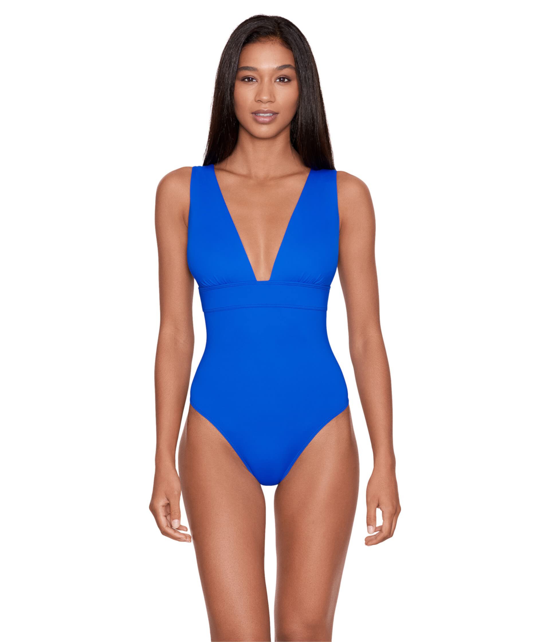 Beach Club Solids Modern V-Neck One-Piece LAUREN Ralph Lauren