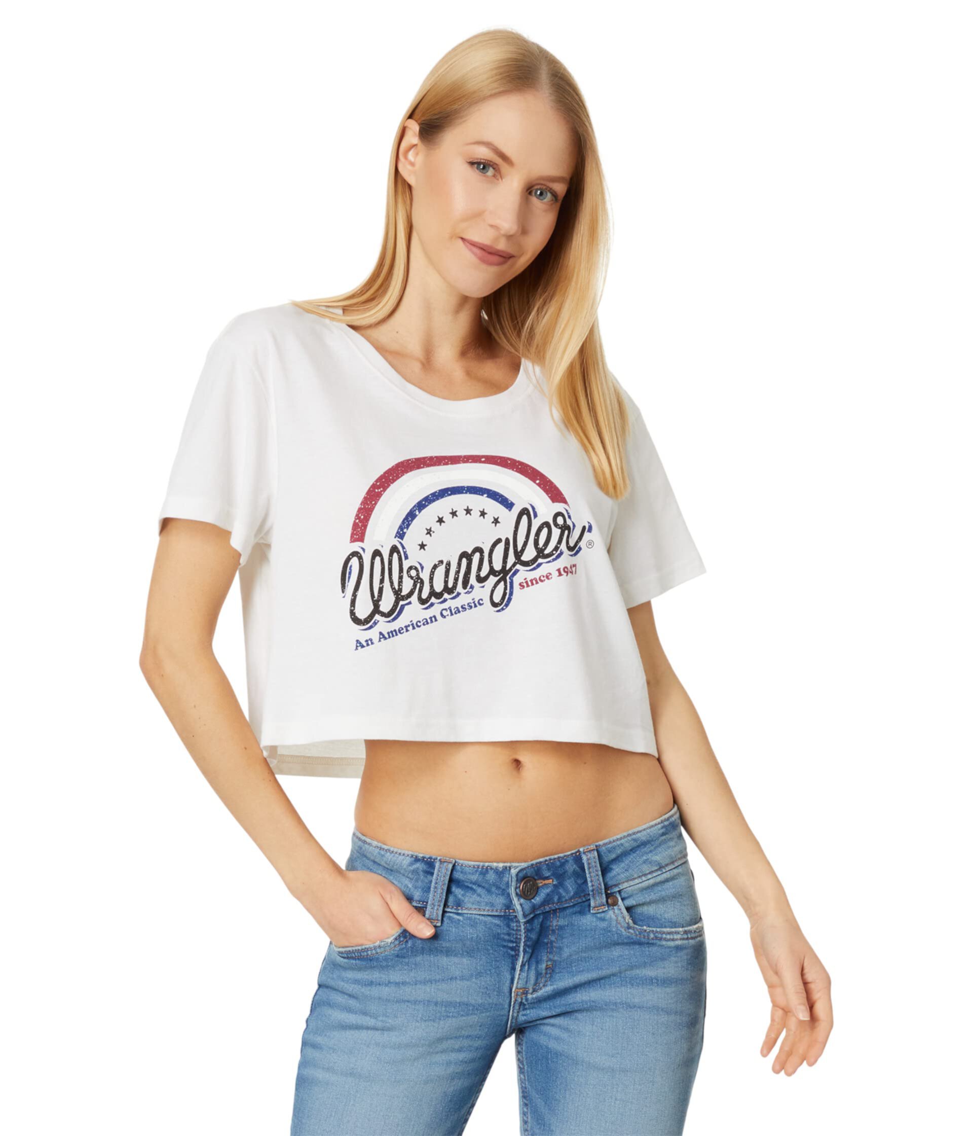 Футболка Wrangler Boyfriend Crop Tee Classic с коротким рукавом, 50% хлопок, 50% полиэстер Wrangler