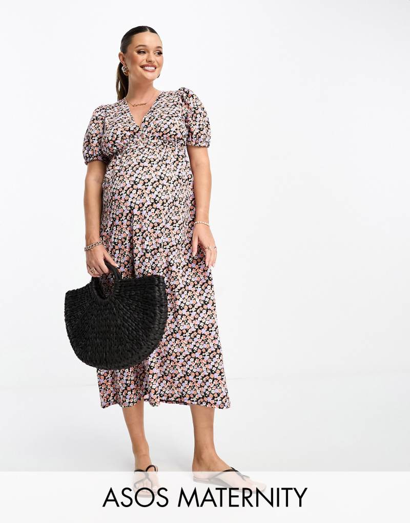 ASOS Maternity миди-платье с резинкой на талии и объемными рукавами ASOS Maternity