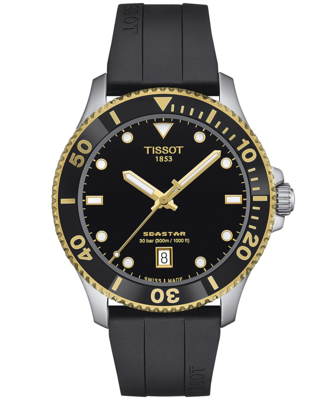 Мужские часы Swiss Seastar 1000 с черным каучуковым ремешком 40 мм Tissot