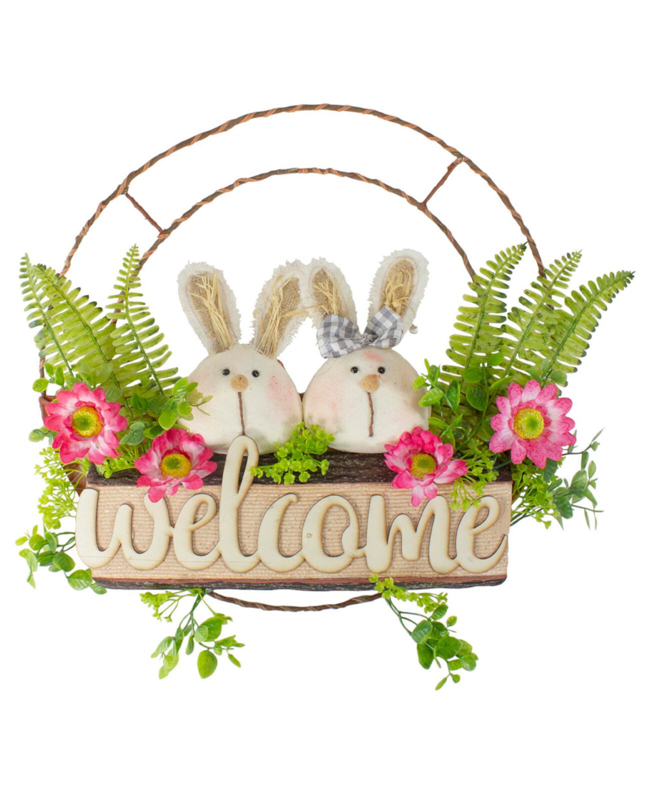Весенний цветочный венок «Добро пожаловать» для пары кроликов, 19 дюймов, без подсветки Northlight