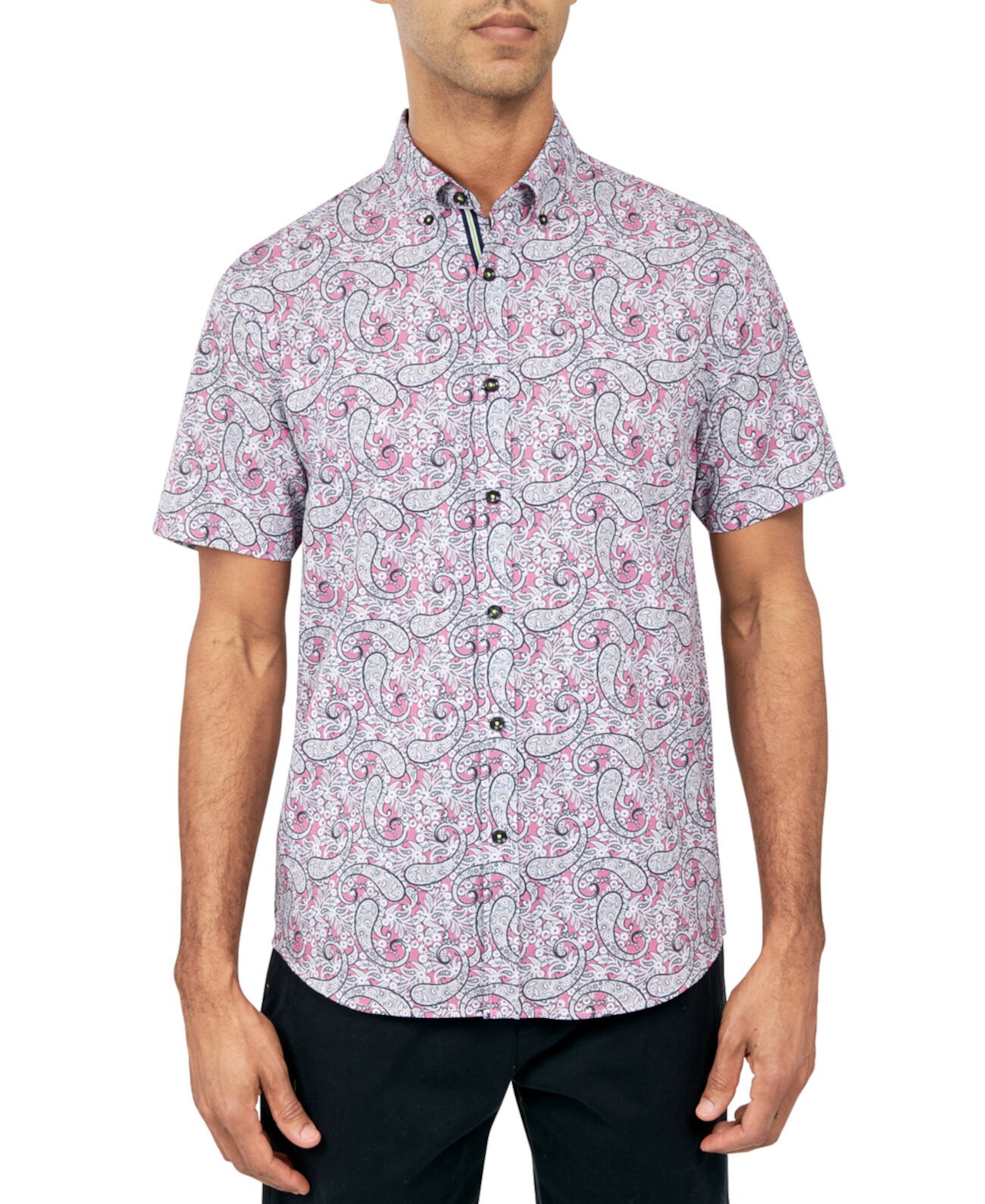 Мужская эластичная рубашка на пуговицах с принтом пейсли стандартного кроя без утюга Society of Threads