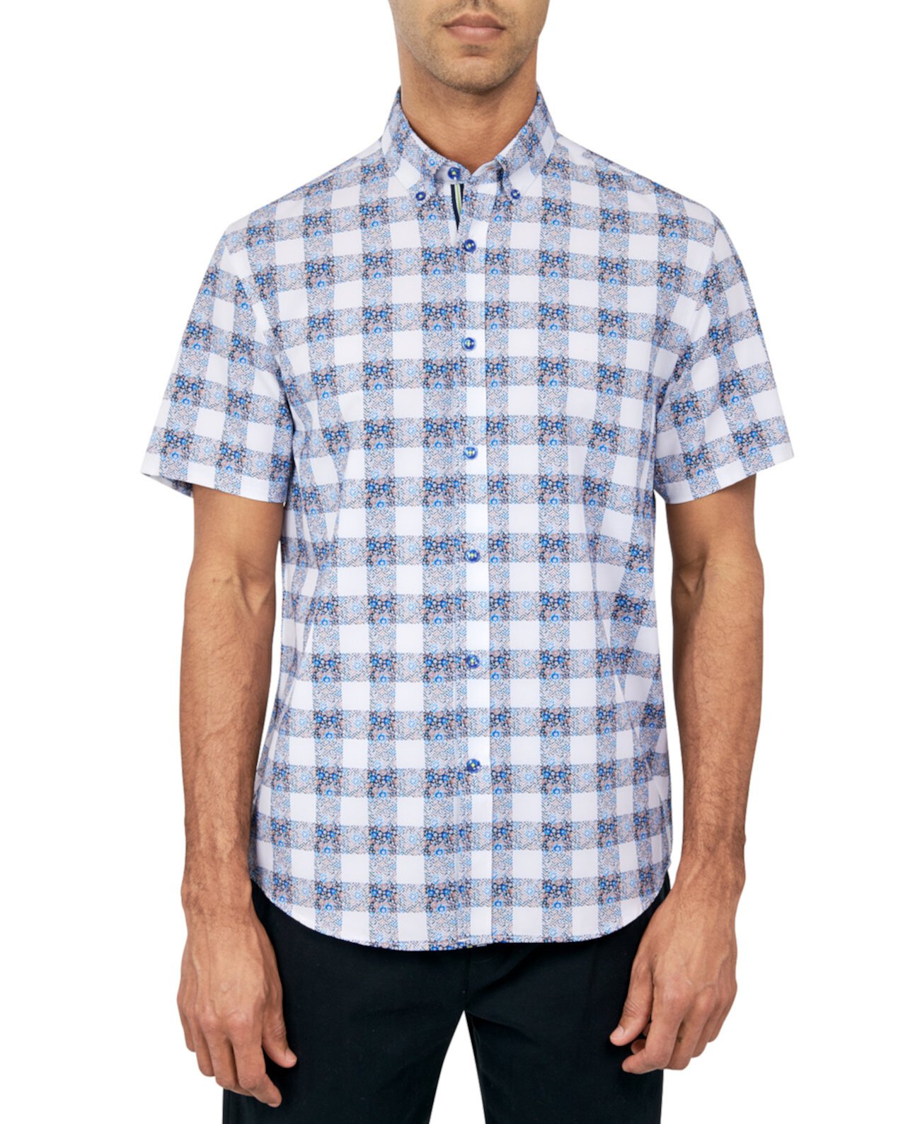 Мужская рубашка на пуговицах, классический крой, без утюга, эластичная, с цветочным принтом в клетку Society of Threads