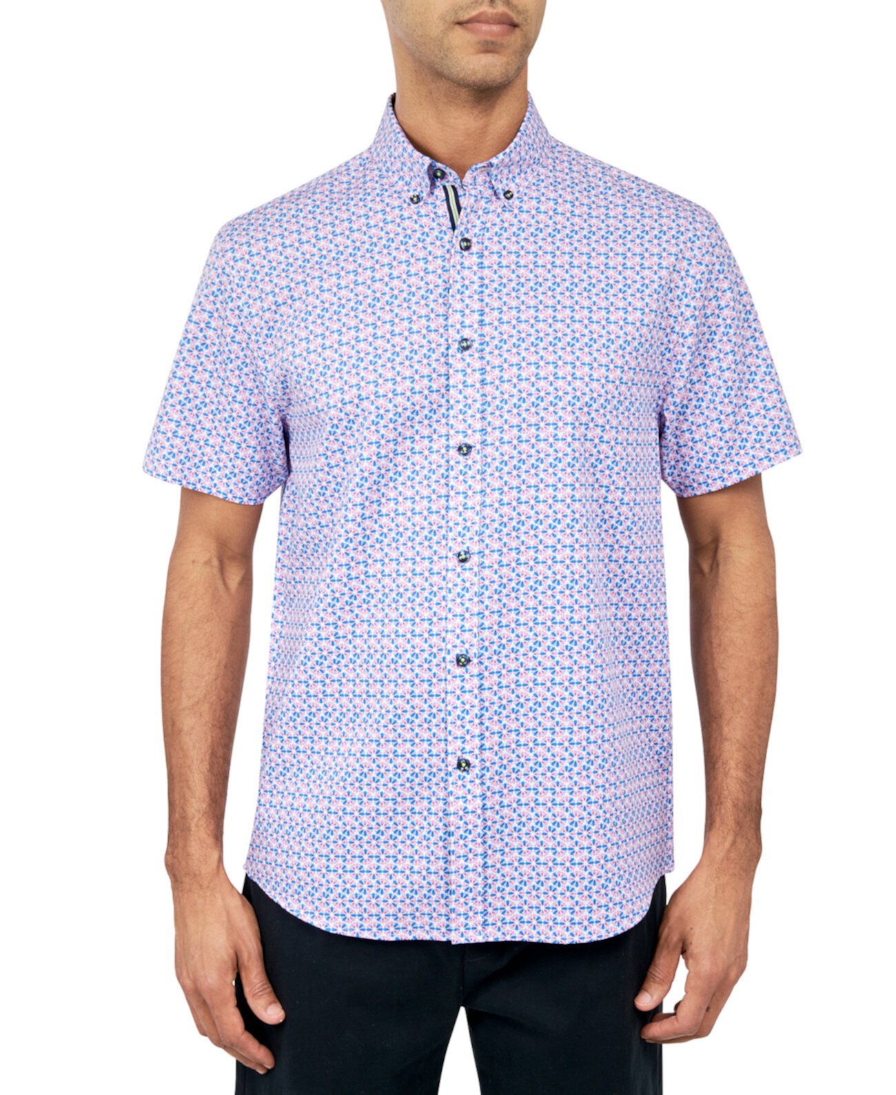 Мужская рубашка на пуговицах стандартного кроя без утюга, эластичная, с микроцветочным принтом Society of Threads