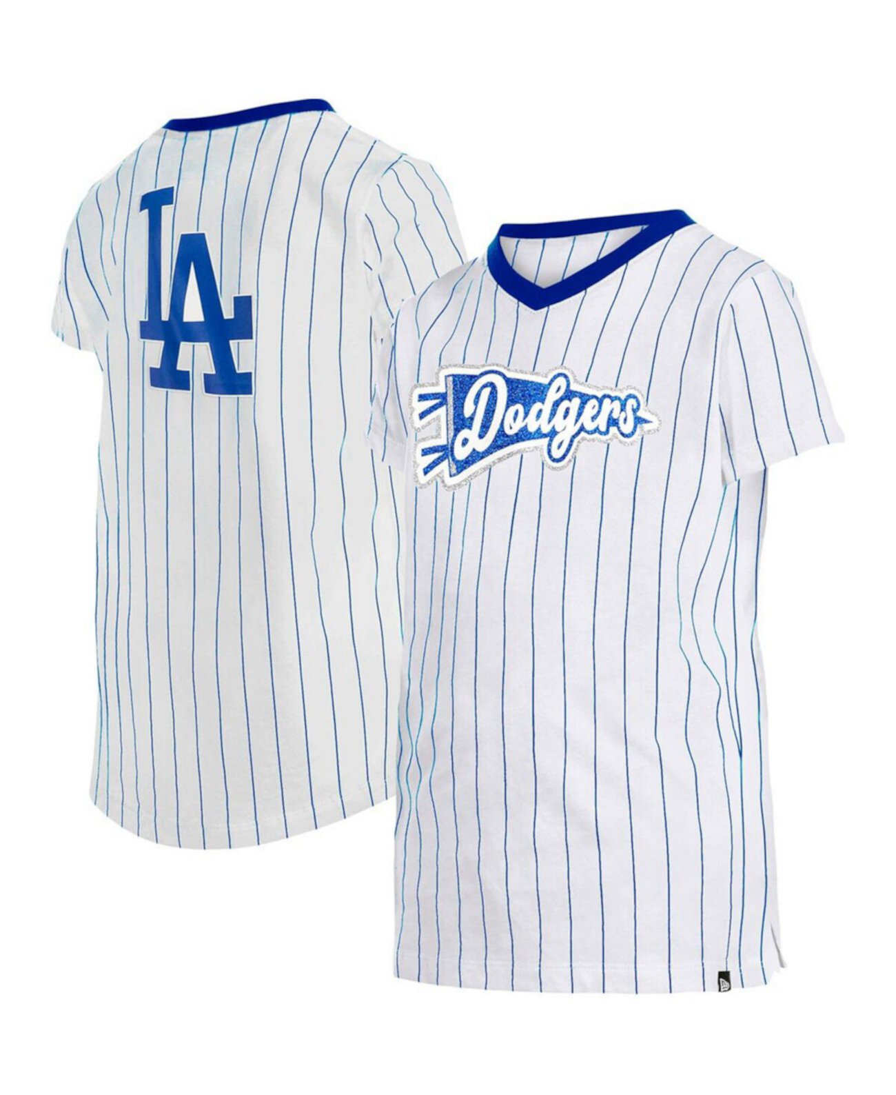 Футболка New Era Для девочек White Los Angeles Dodgers Pinstripe V-Neck New Era