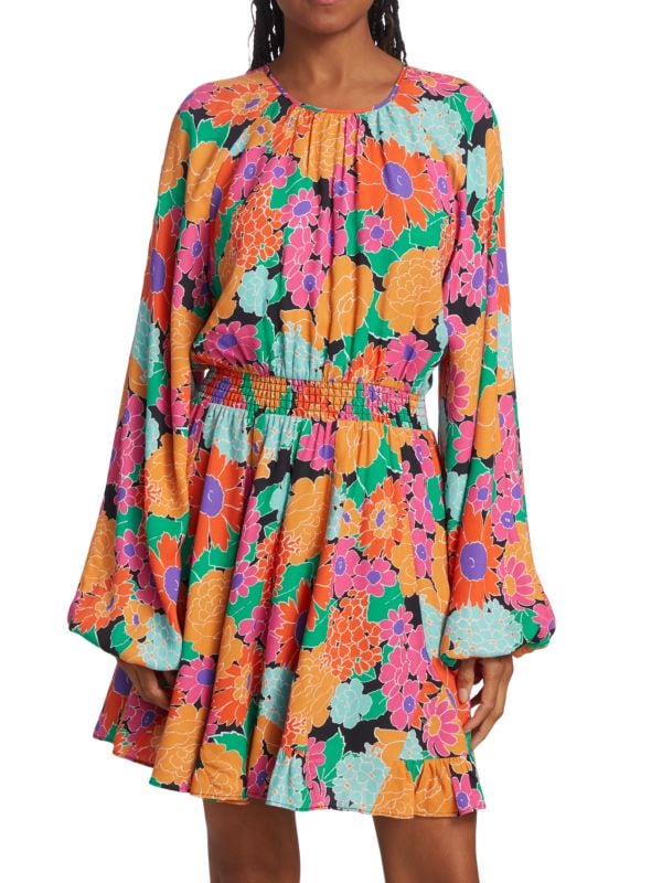 Присборенное мини-платье Gretal с пышными рукавами и цветочным принтом AMUR
