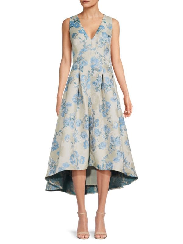 Плиссированное жаккардовое платье с цветочным принтом и эффектом металлик Eliza J