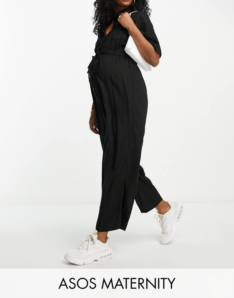 Женский Комбинезон ASOS Maternity Oversized с завязкой на талии черный ASOS Maternity