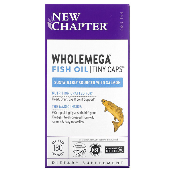 Wholemega Fish Oil, крошечные капсулы, 180 мягких таблеток New Chapter