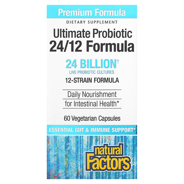 Ultimate Probiotic, Формула 24/12, 24 миллиарда, 60 вегетарианских капсул Natural Factors