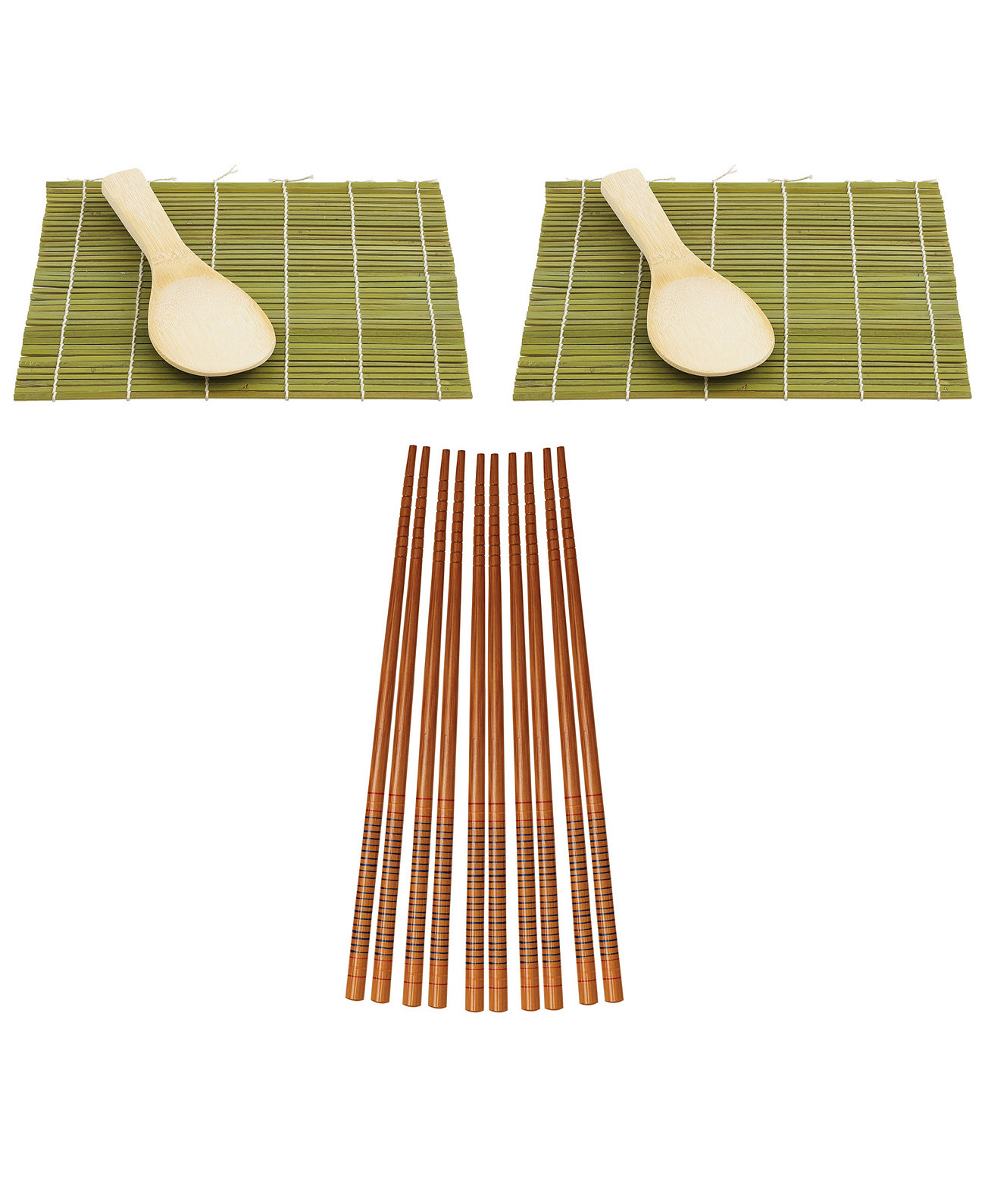 Набор роллов для суши Helen’s Asian Kitchen включает в себя 2 коврика для суши, 2 рисовые лопатки и 10 пар бамбуковых палочек для еды в шелковой упаковке. Helen's Asian Kitchen