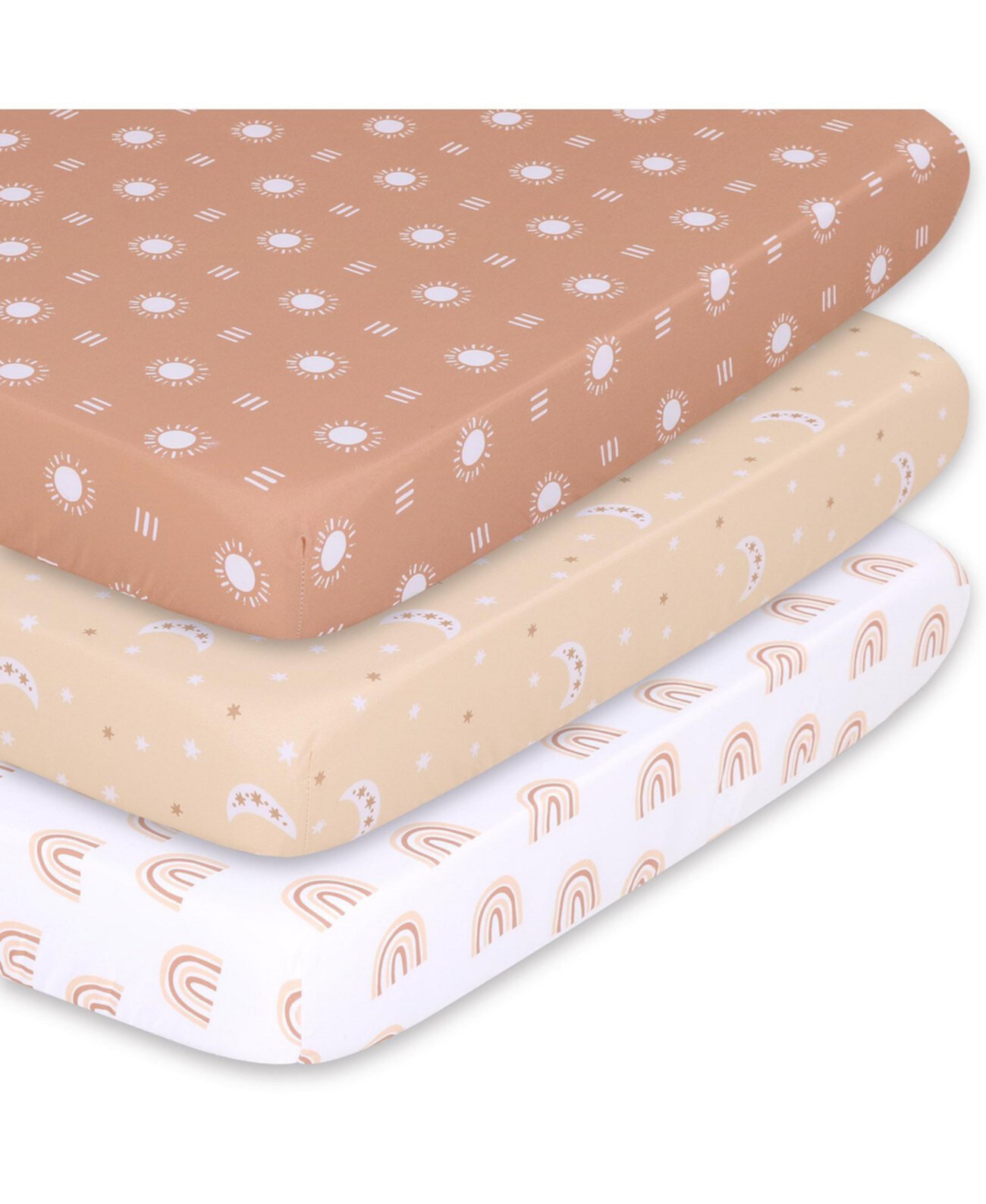 Pack n Play, мини-кроватка, переносная кроватка или приспособленные простыни для детской кроватки для девочки или мальчика, набор из 3 упаковок, глина, ржавчина и белый бохо The Peanutshell