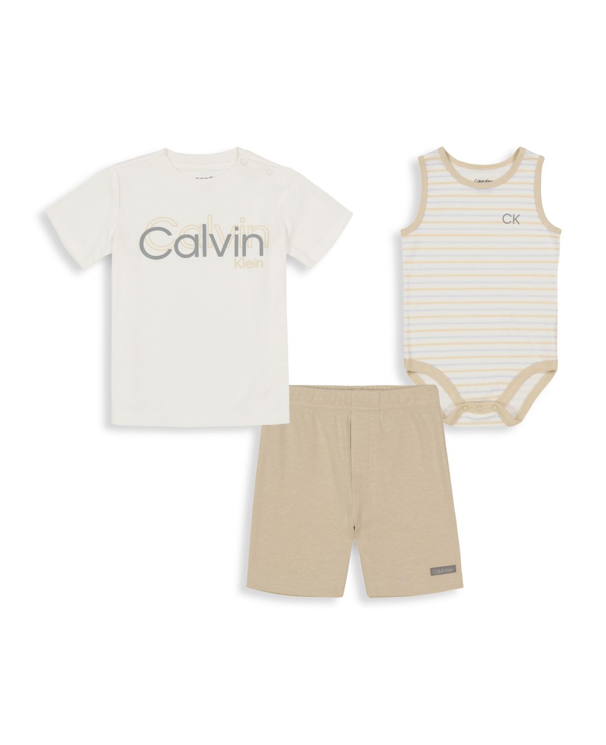 Боди, футболка и футболка с логотипом для мальчика из трех частей Комплект шорт Calvin Klein
