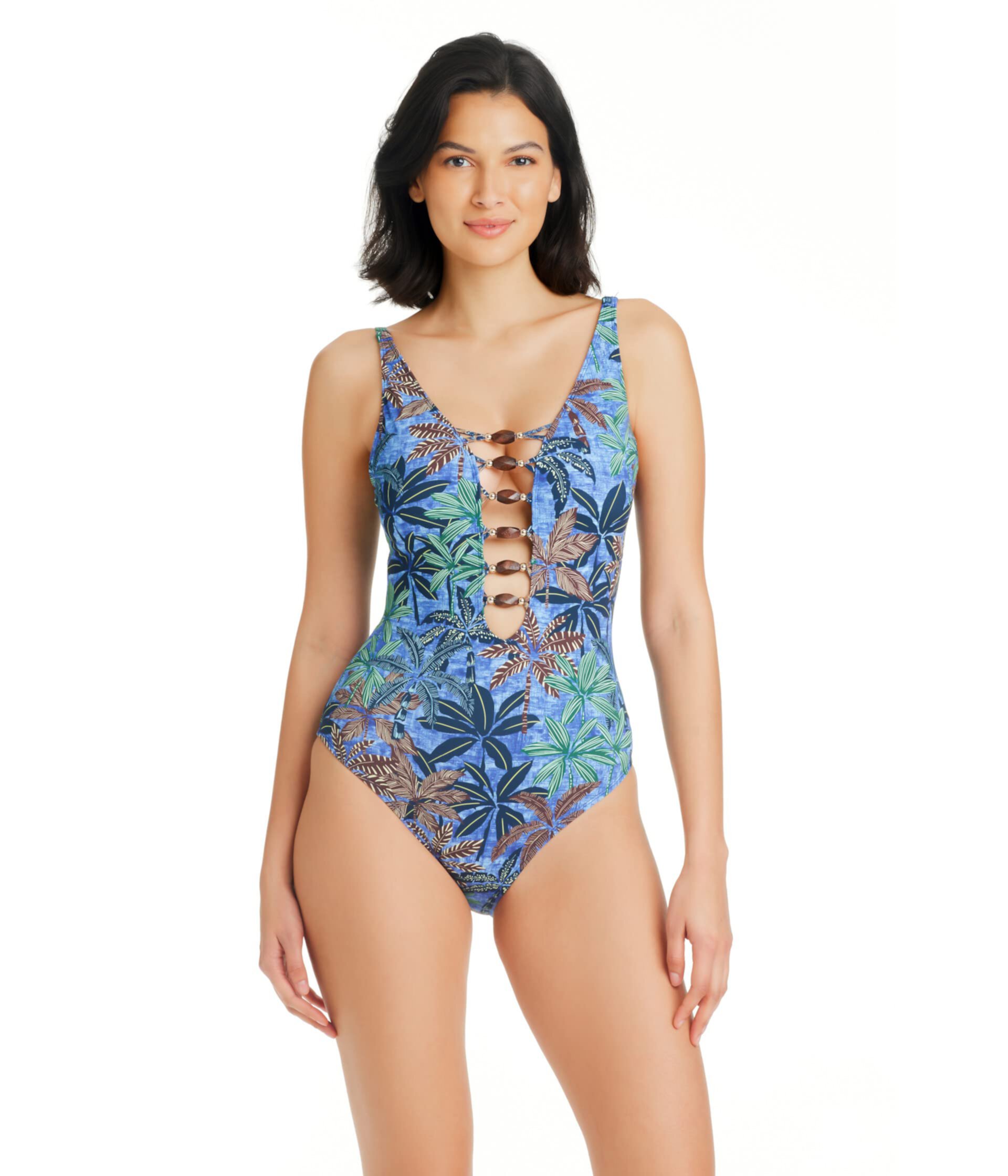 By The Sea Lace Down One-Piece Bleu Rod Beattie