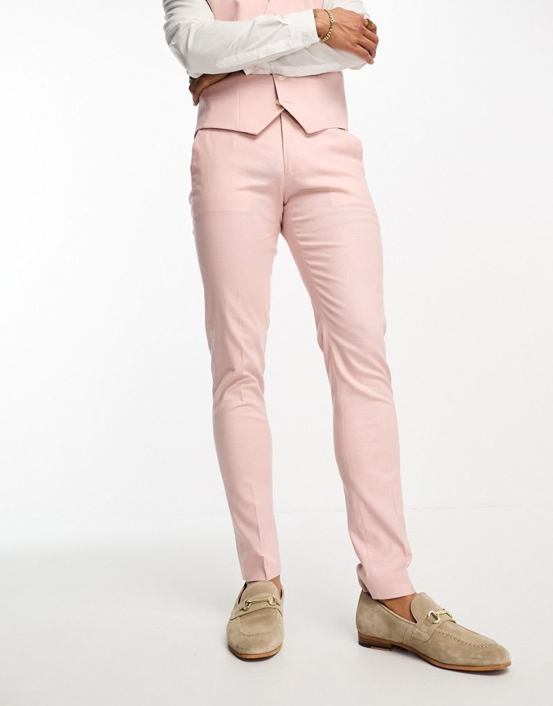 Пастельно-розовые узкие льняные костюмные брюки ASOS DESIGN ASOS DESIGN