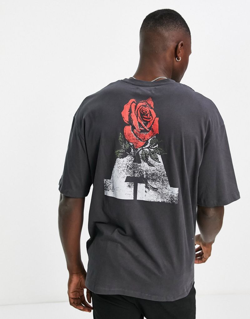 Серая оверсайз-футболка с принтом розы на спине ADPT ADPT