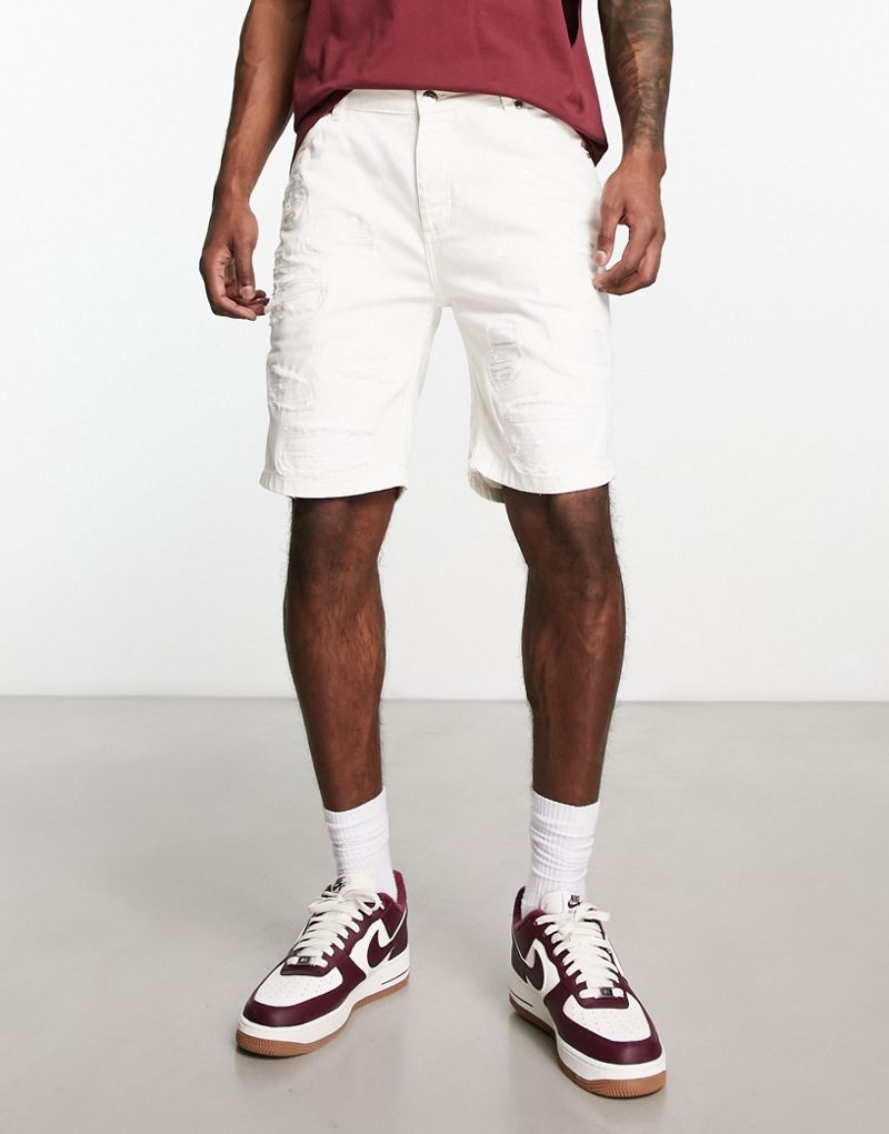 Джинсовые шорты Bolongaro Trevor в стиле дистресс белого цвета для мужчин BOLONGARO TREVOR