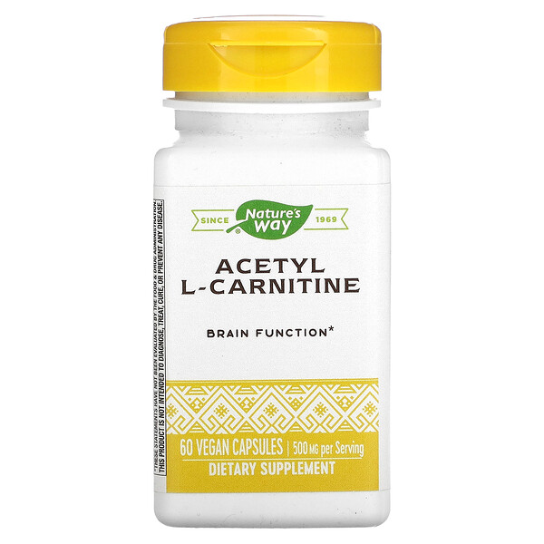 Ацетил L-карнитин, 500 мг, 60 веганских капсул Nature's Way