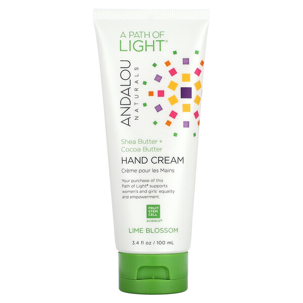 A Path of Light, Shea Butter + Cocoa Butter Hand Cream, Lime Blossom, 3.4 fl oz (100 ml) Andalou Naturals