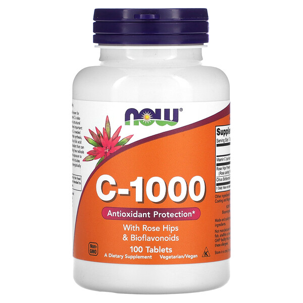 C-1000, С шиповником и биофлавоноидами, 100 таблеток NOW Foods