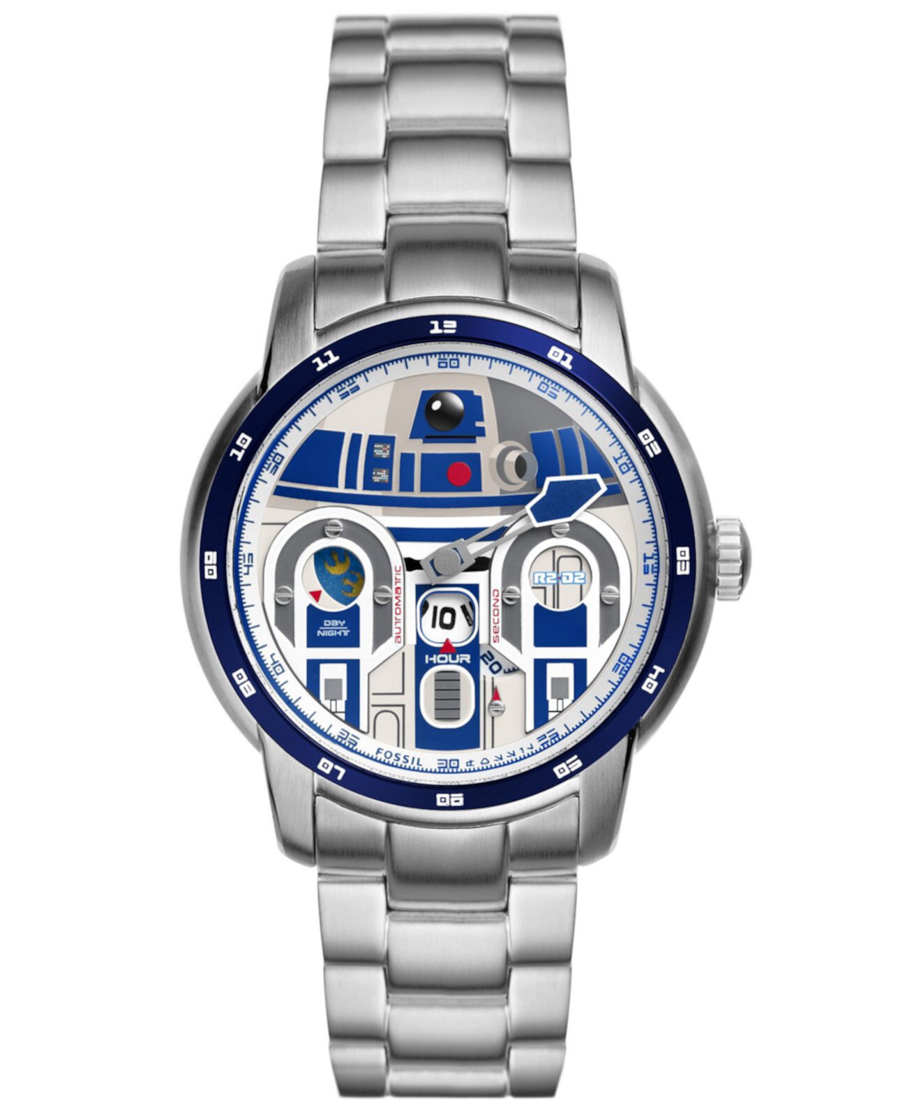 Часы унисекс ограниченной серии Star Wars R2-D2 с автоматическим серебристым оттенком из нержавеющей стали, 40 мм Fossil