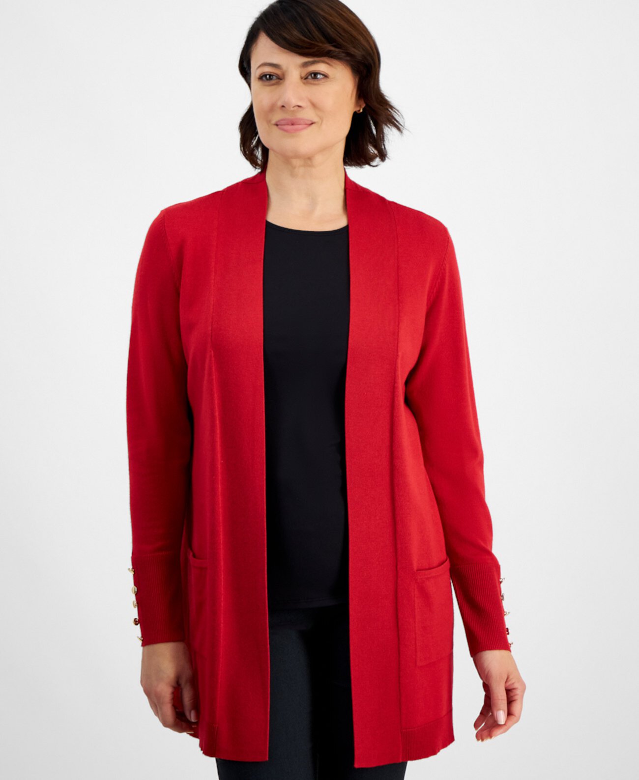 Women's Button-Sleeve Flyaway Cardigan, Exclusively at Macy's J&M Collection