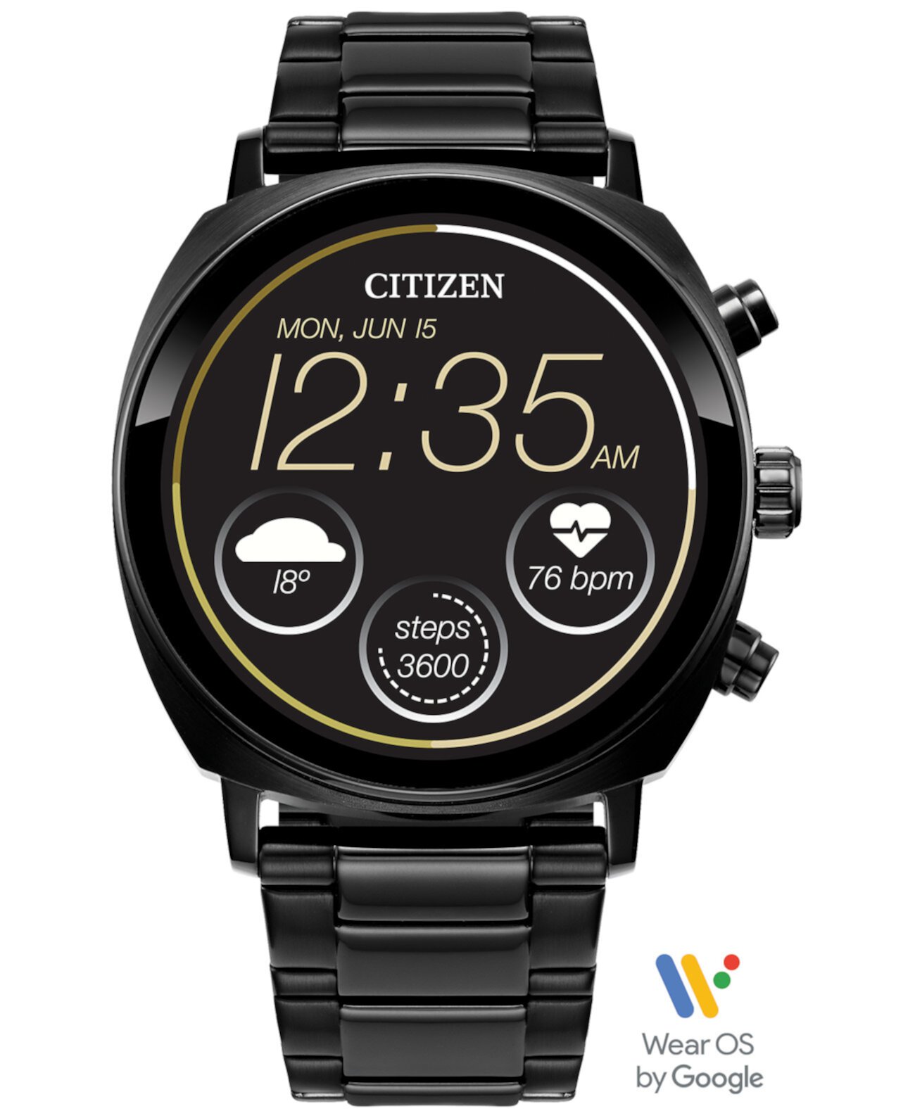 Смарт-часы унисекс CZ Smart Wear OS, черный браслет из нержавеющей стали, 41 мм Citizen