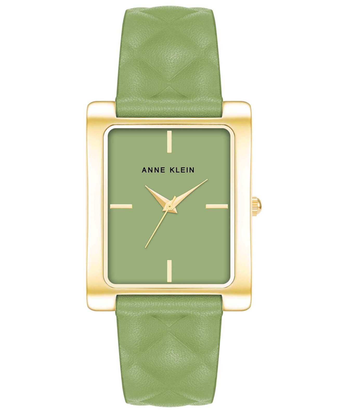 Женские кварцевые прямоугольные часы с тремя стрелками из сплава золота и зеленого ремешка из натуральной кожи, 32 мм Anne Klein