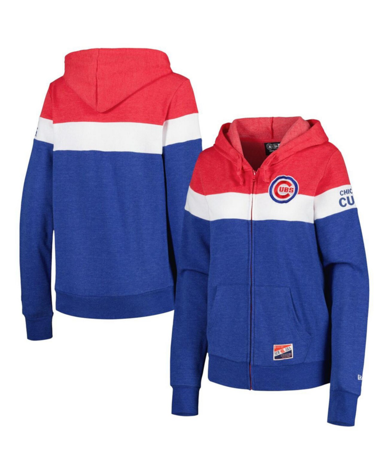 Женская куртка с капюшоном Heather Royal Chicago Cubs с цветными блоками и молнией во всю длину New Era