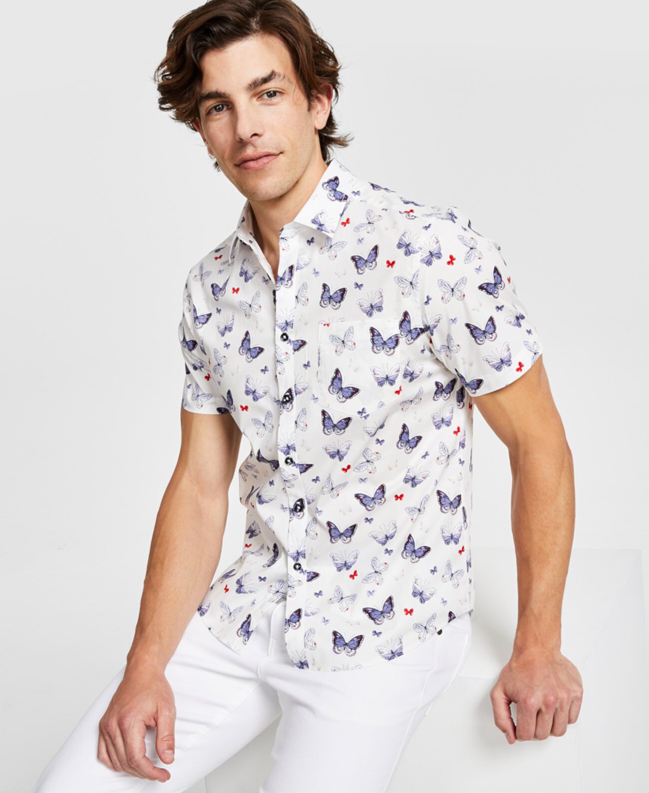 Мужская рубашка Soleil с принтом бабочки и короткими рукавами и пуговицами спереди Paisley & Gray
