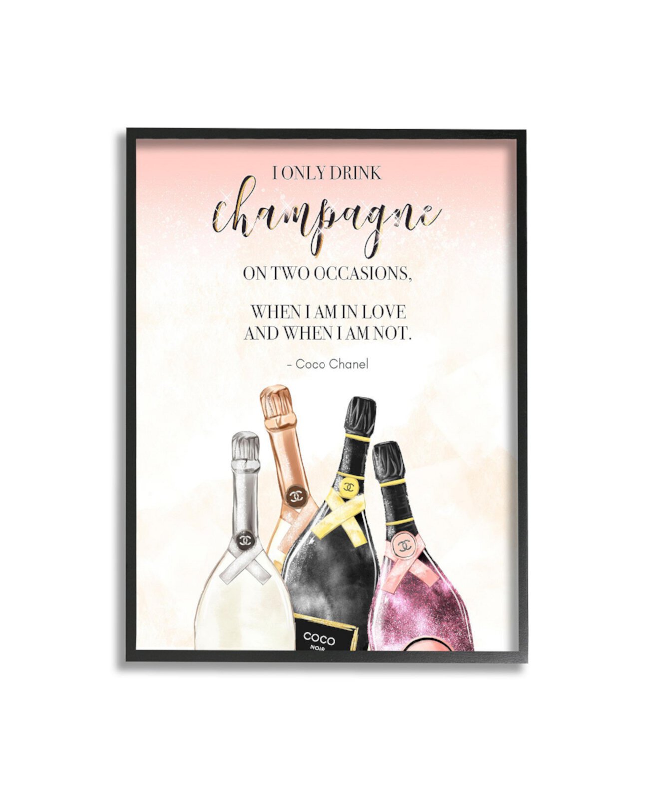 Жикле в рамке с цитатой о шампанском и любви, 24 x 1,5 x 30 дюймов Stupell Industries