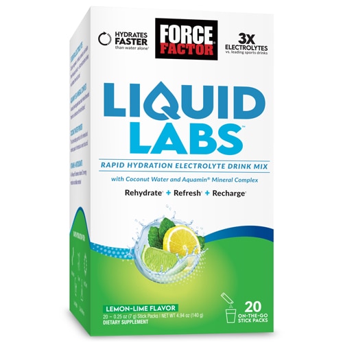 Liquid Labs Rapid Hydration Electrolyte Drink Mix Lemon Lime -- 20 пакетиков в пакетиках Force Factor