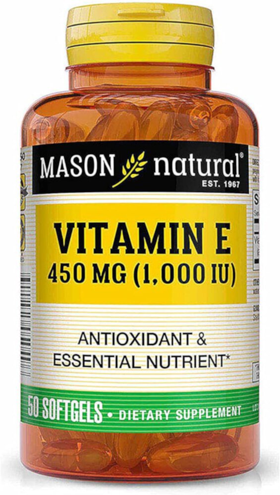 Vitamin E 1000 IU -- 450 mg - 50 Softgels (Мягкие капсулы) Mason Natural