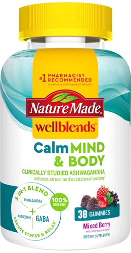 Wellblends Calm Mind & Body Stress Relief Aswagandha Gummies (Жевательные конфеты) with GABA & Magnesium Citrate -- 38 Gummies Nature Made