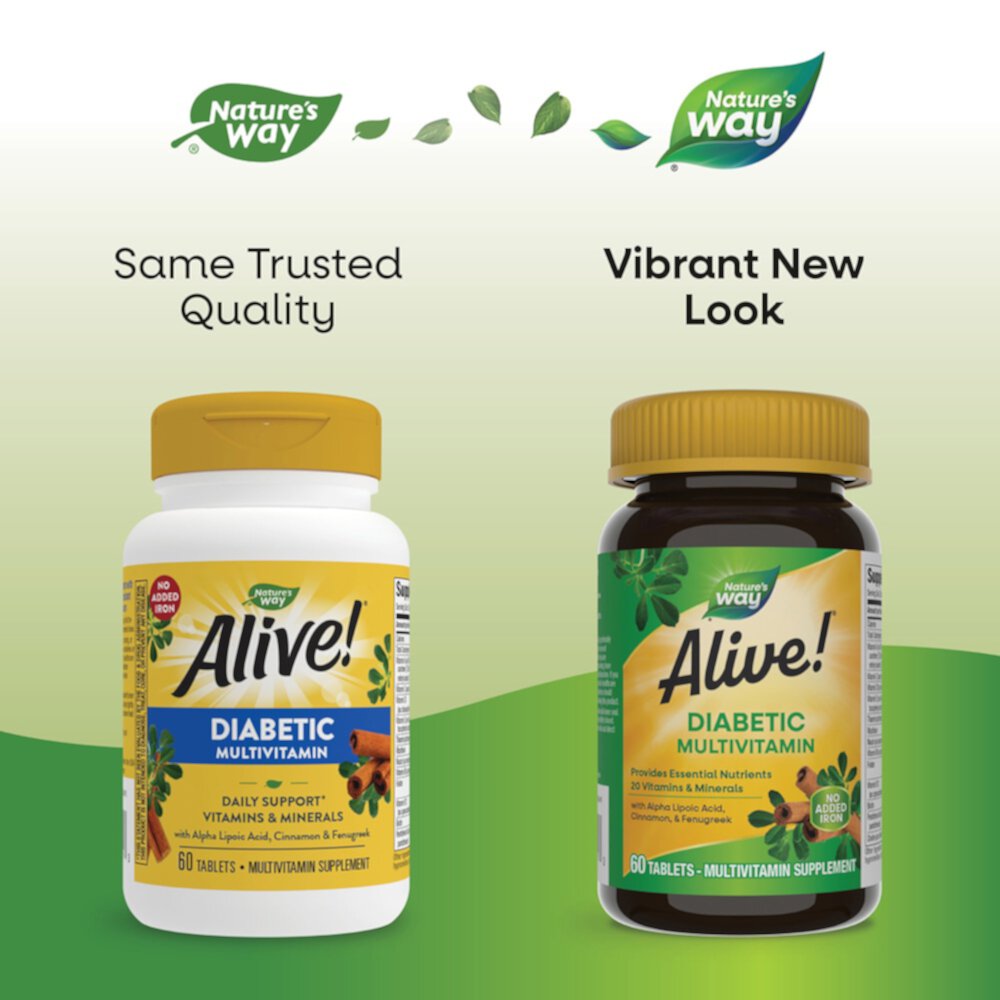 Alive! Multivitamin for People with Diabetes - High Potency B-Vitamins -- 60 Tablets (Таблетки) Nature's Way