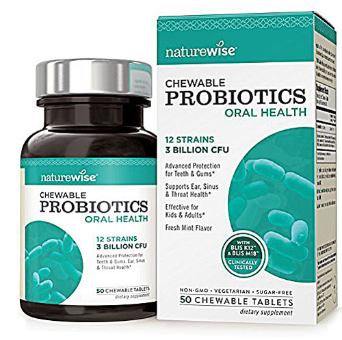 Пробиотики для орального здоровья, свежий мятный вкус - 3 миллиарда КОЕ - 50 жевательных таблеток - NatureWise NatureWise