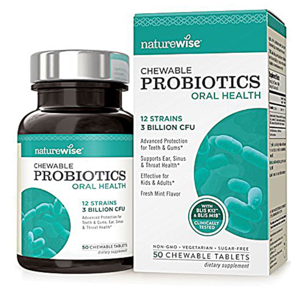 Пробиотики для орального здоровья, свежий мятный вкус - 3 миллиарда КОЕ - 50 жевательных таблеток - NatureWise NatureWise