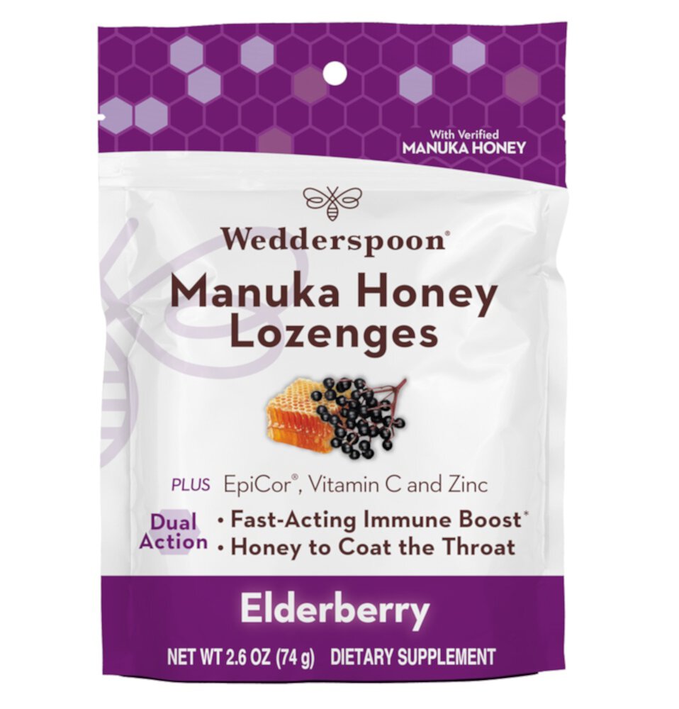 Manuka Honey Lozenges (Пастилки) Elderberry -- 2.6 oz (Унции) Wedderspoon