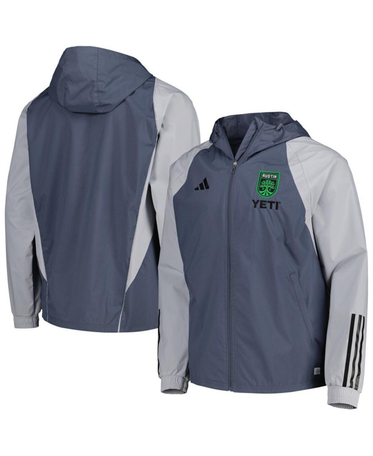 Мужская темно-серая всепогодная куртка Austin FC с капюшоном и регланами на молнии во всю длину Adidas