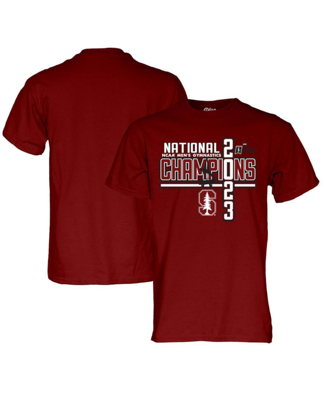 Мужская футболка Cardinal Stanford Cardinal 2023 NCAA по мужской гимнастике с национальными чемпионами Blue 84