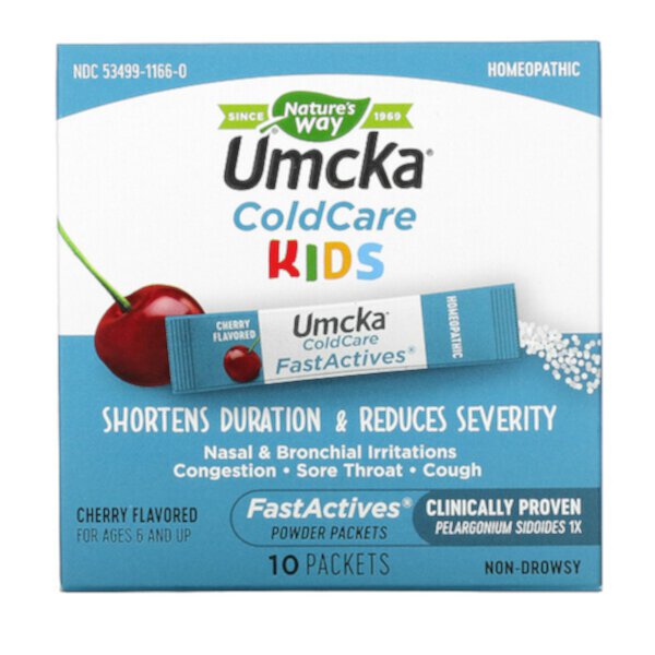Umcka, ColdCare Kids, FastActives, For Ages 6 and Up,  Cherry, 10 Powder Packets Nature's Way