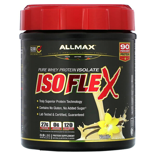 Isoflex, Pure Whey Protein Isolate, Vanilla, 0.9 lbs (425 g) ALLMAX