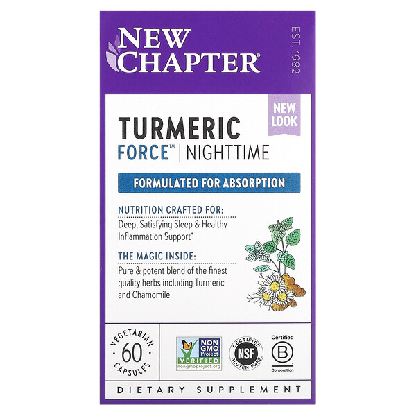 Turmeric Force, Ночное время, 60 вегетарианских капсул New Chapter