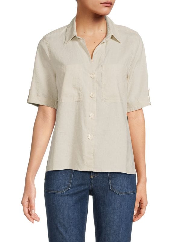 Рубашка из смесовой льняной ткани Saks Fifth Avenue