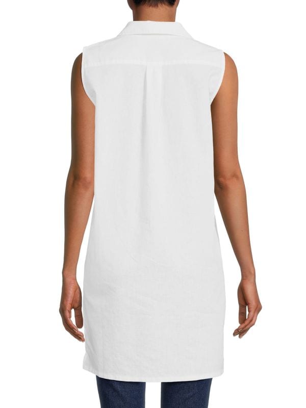Рубашка-туника из смесовой льняной ткани с боковыми разрезами Saks Fifth Avenue