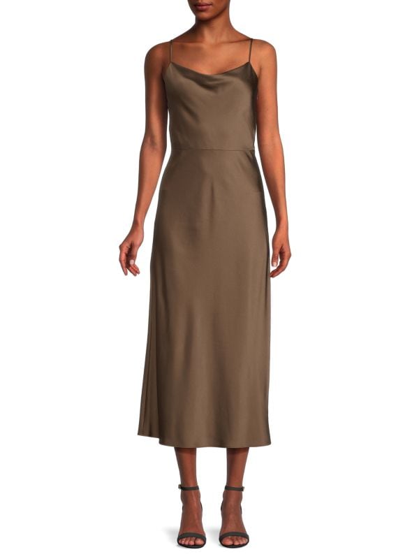 Женское Вечернее Платье Vince Cowlneck Satin Slip Midi Vince