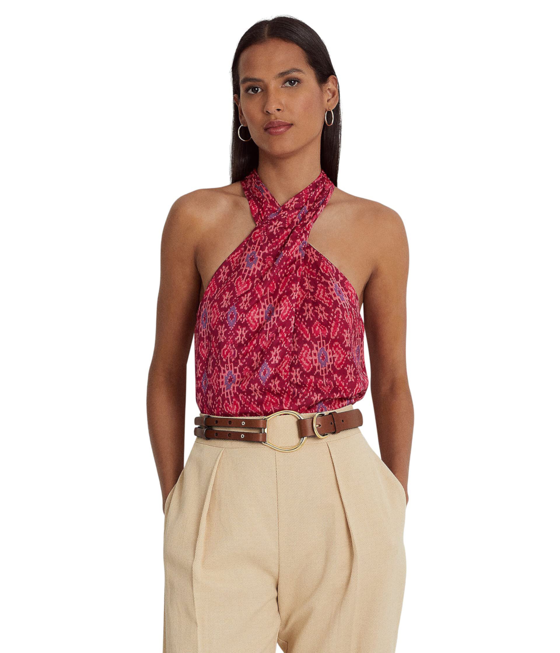 Блуза Shantung с лямкой на шее и геопринтом LAUREN Ralph Lauren