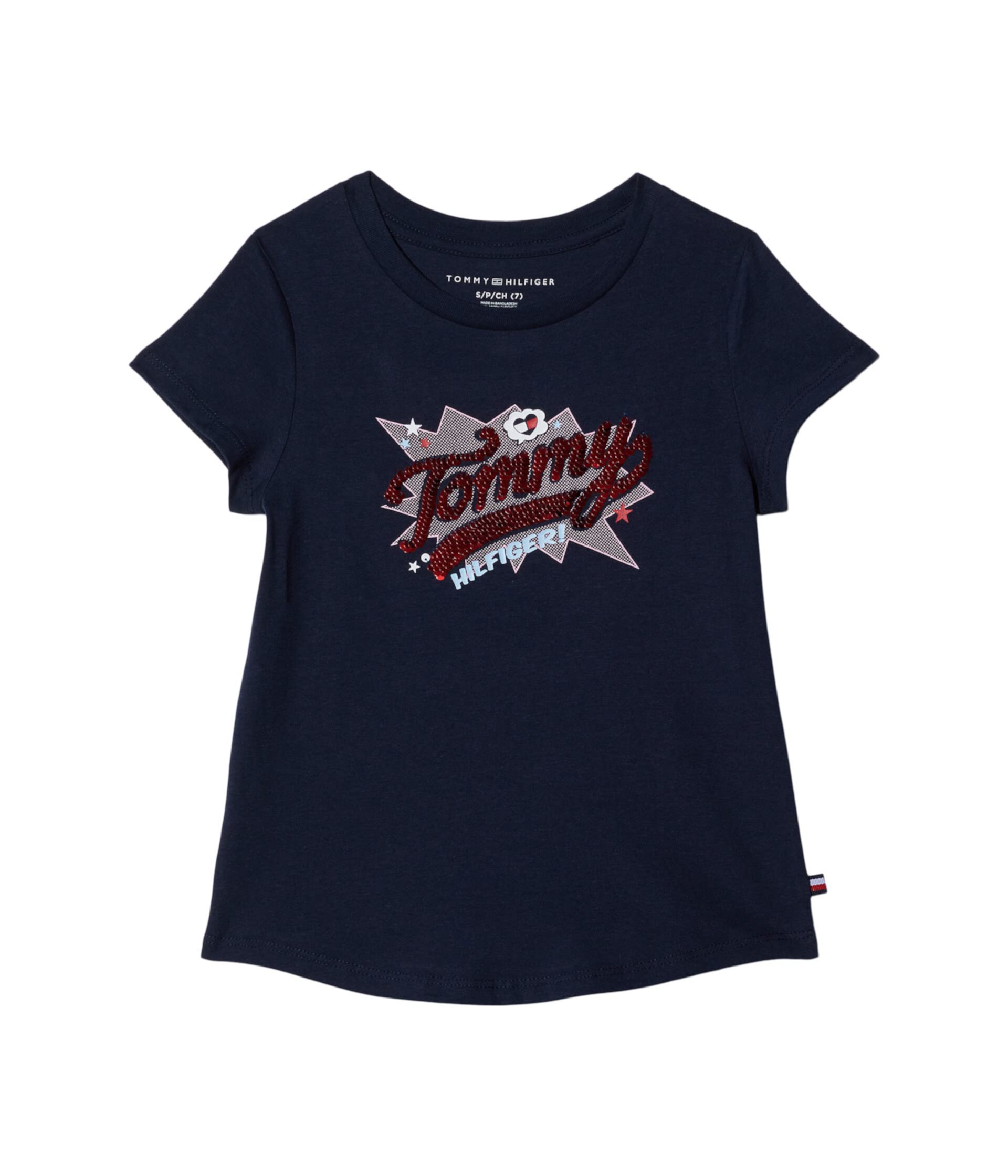 Детская футболка Sequin Tommy Tee Tommy Hilfiger Kids, 100% хлопок, стиль пуловер, короткие рукава Tommy Hilfiger Kids