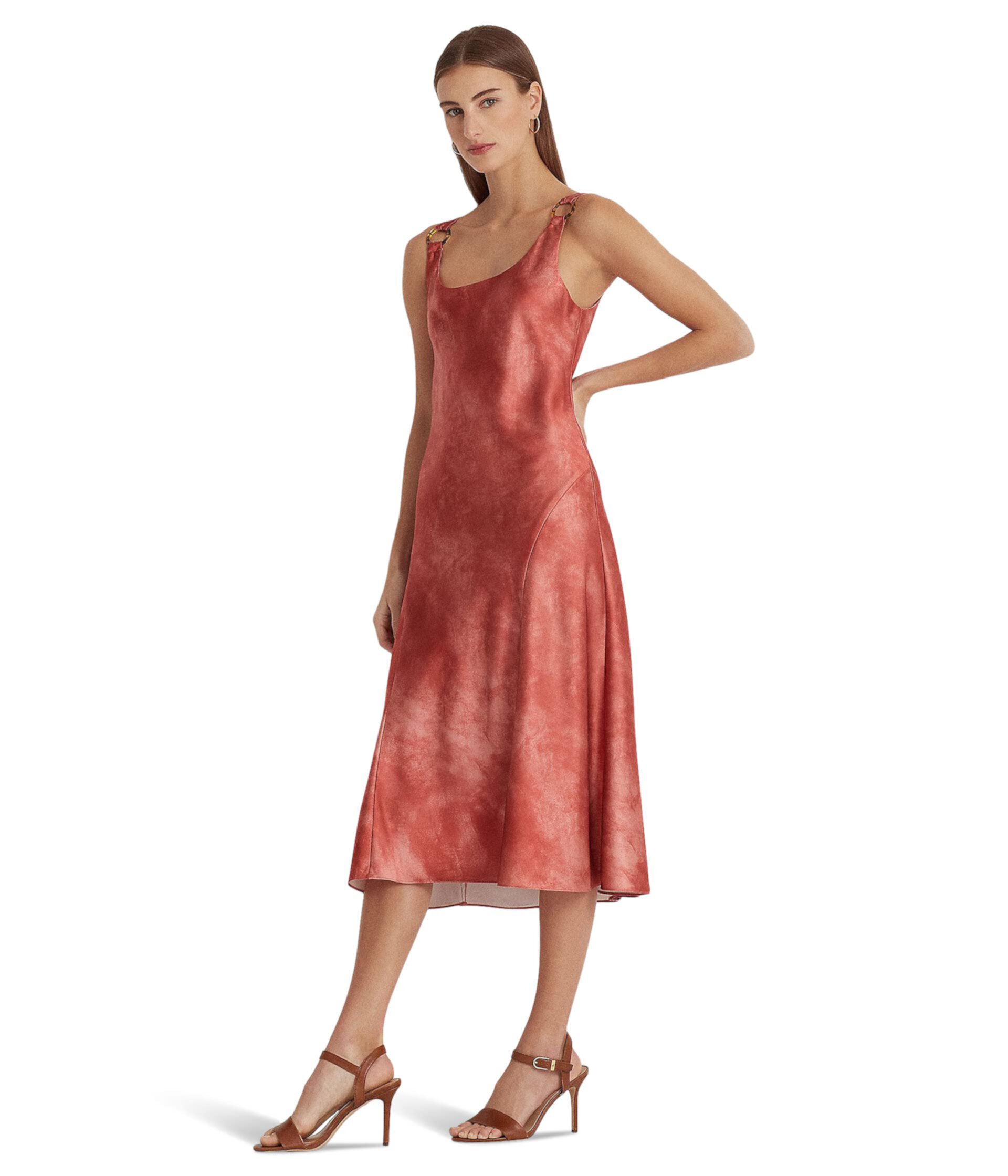 Атласное платье с принтом тай-дай и отделкой кольцами LAUREN Ralph Lauren